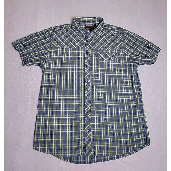 Mammut Shirt Mens L Button Blue Green Plaid Pocket Hiking Outdoor Embroidered - Picture 1 of 11